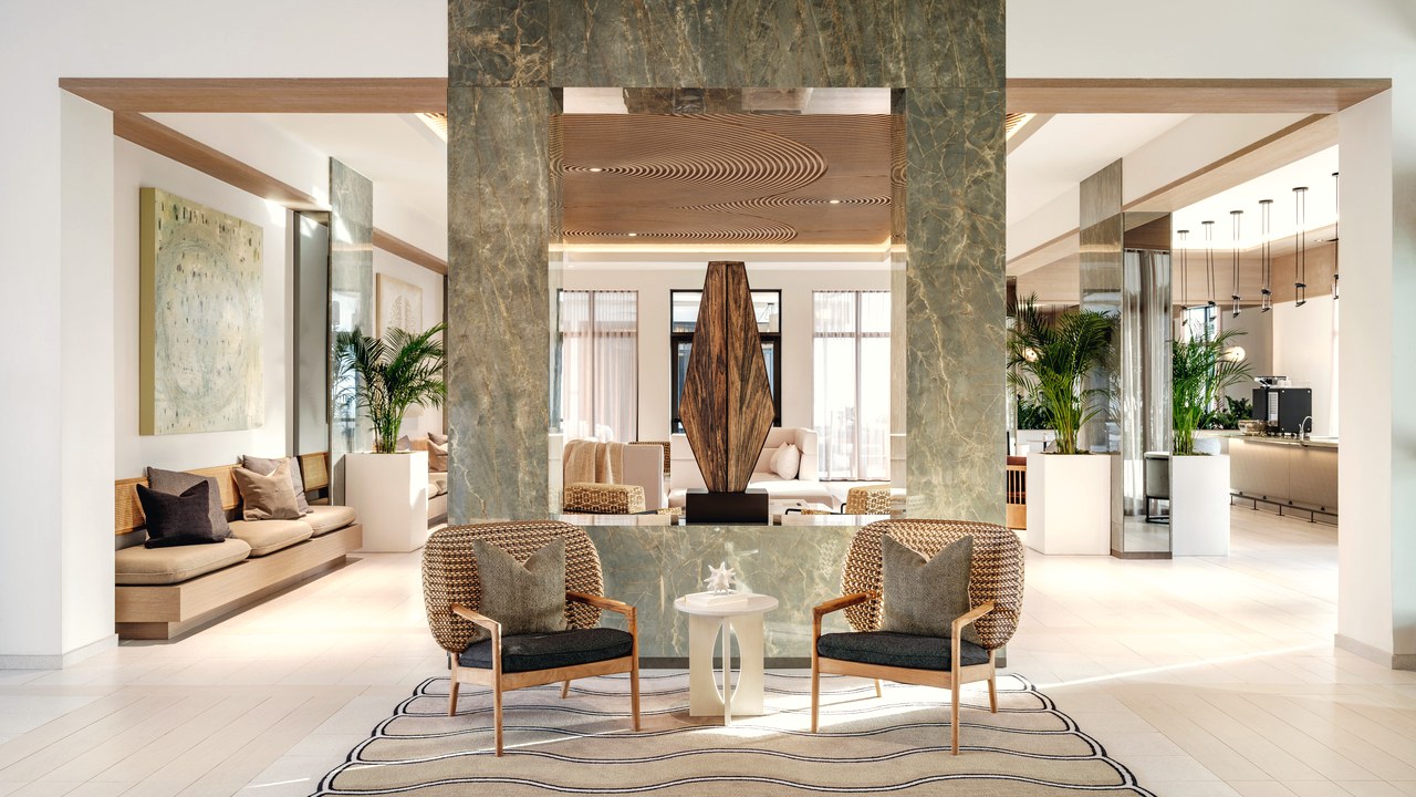 Renovated hotel lobby interior